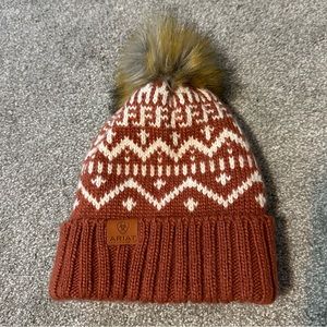 Ariat® Ladies Womens Marsala and Sea Salt Azulejo Pom Winter Hat Beanie